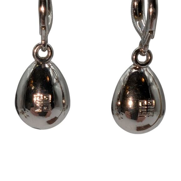 Vintage Signed Givenchy Silver Tone Teardrop CZ Dangle Lever Back Earrings - Picture 3 of 5